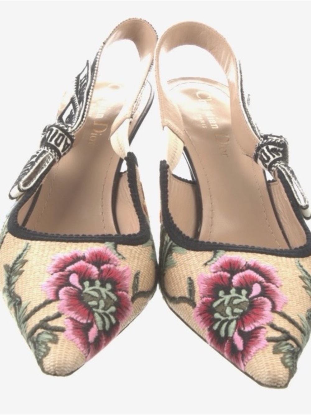 Christian Dior J’Adior Floral Embroidered Canvas Slingback Pumps 39